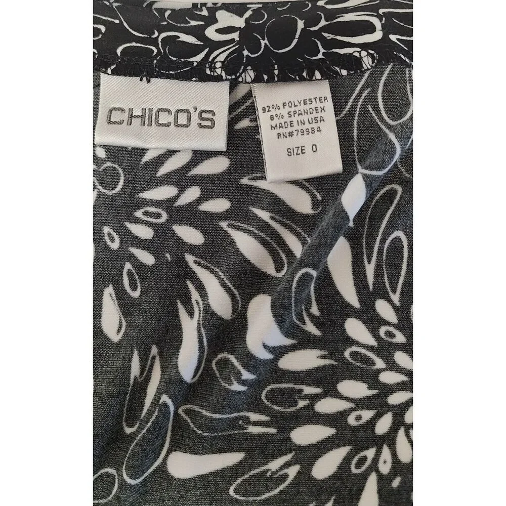 Chico's Floral Wrap Midi Dress Size 0/ US Small Black & White